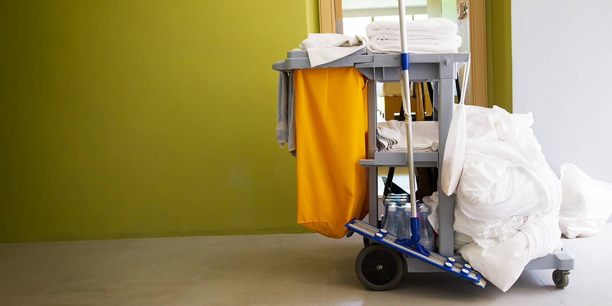 Cleaning cart with biohazard cleaning supplies