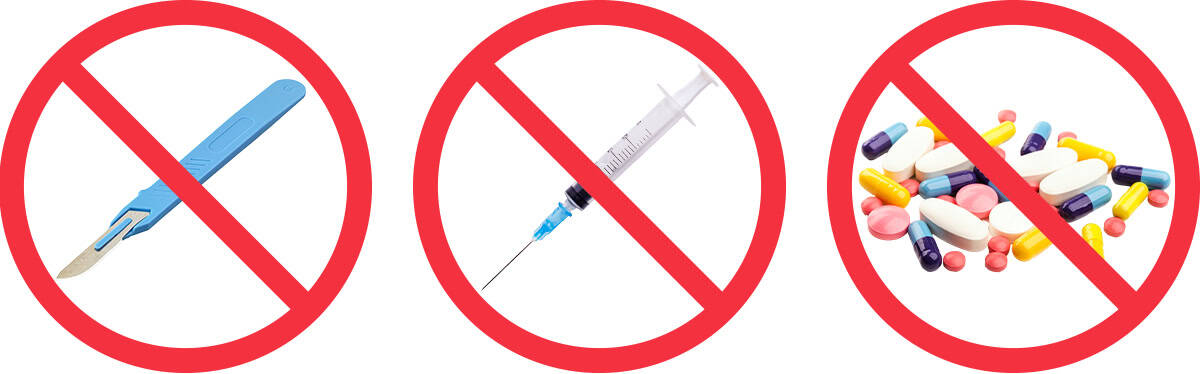 An image of items that shouldn't be included in a first aid kit