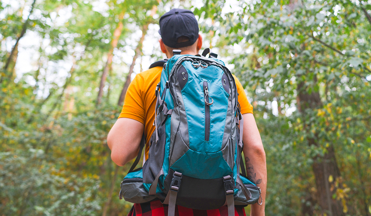 A person backpacking