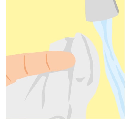 Diagram showing how to properly clean and dry the finger