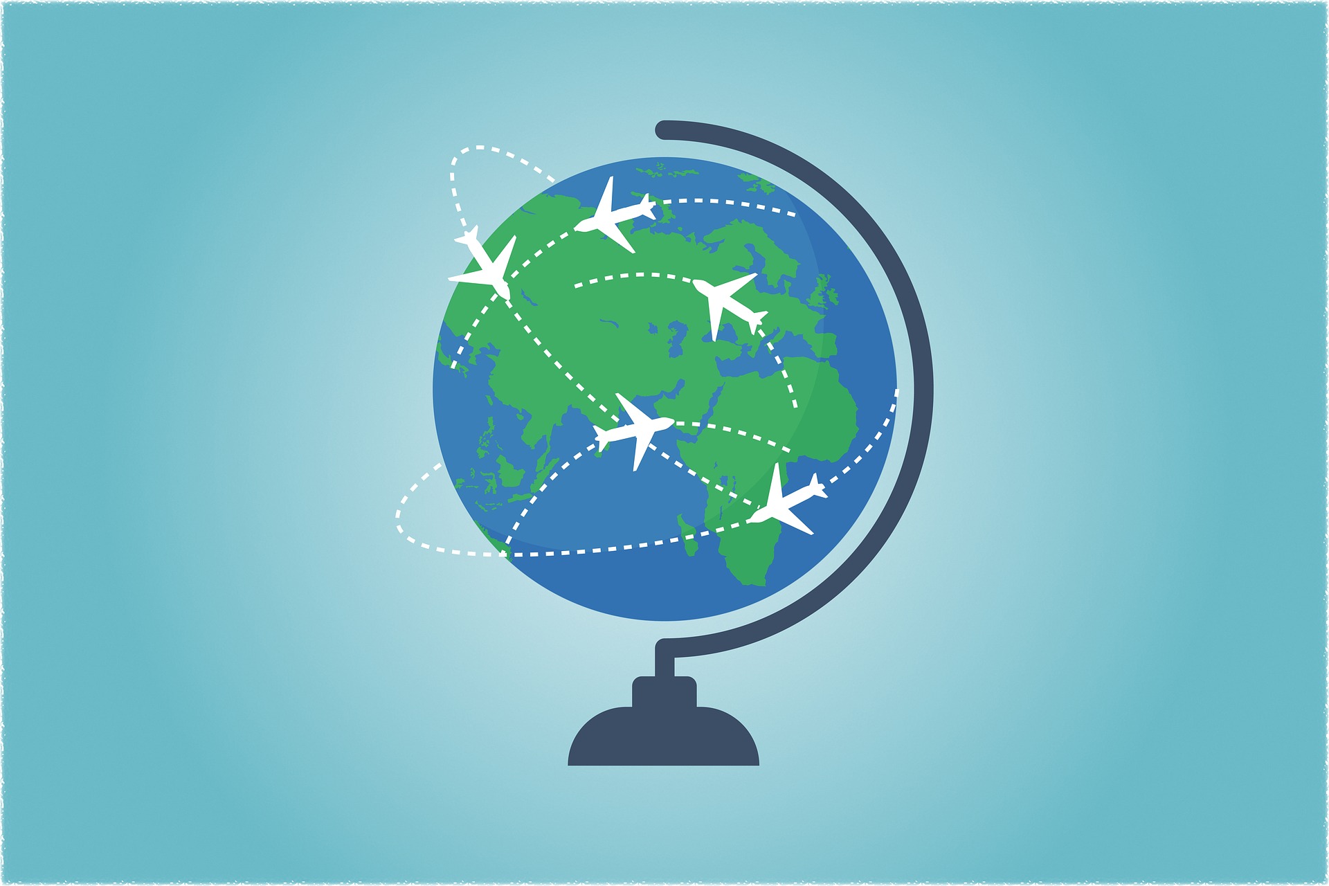 animation of globe with planes flying around it