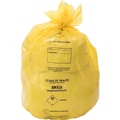 UN Yellow Clinical Waste Sack 8kg, 80L (Roll of 25)