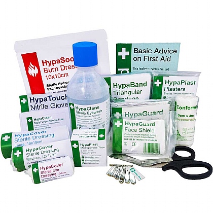 BS 8599 Compliant Travel First Aid Kit Refill- including 1 HypaClean 250ml Eyewash Bottle