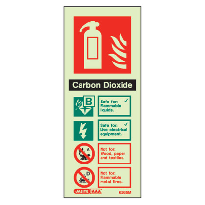 Fire Extinguisher CO2 Glow In The Dark Sign, Rigid, 8x20cm