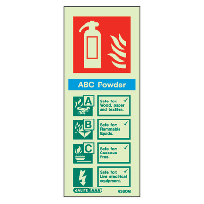 Fire Extinguisher ABC Powder Glow In The Dark Sign, Rigid, 8x20cm