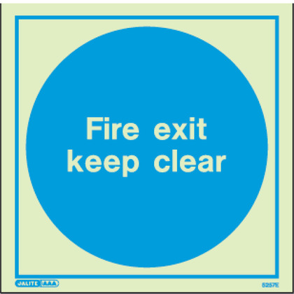 Glow in the Dark Fire Exit Keep Clear Rigid Sign, 20x20cm