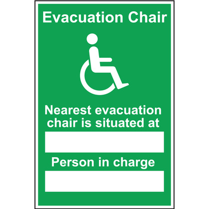 Nearest Evacuation Chair and Person in Charge Rigid Sign, 200 mm x 300mm