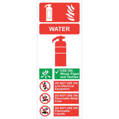 Fire Extinguisher Water Sign,  7.5x20cm, Rigid