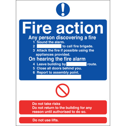 Fire Action Sign, Rigid (15cmx20cm)