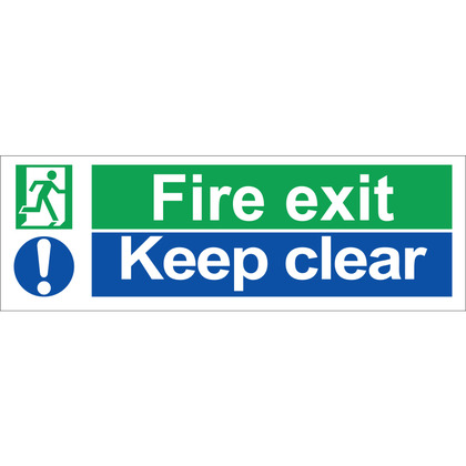 Fire Exit Keep Clear Sign, 45x15cm, Rigid
