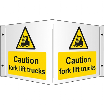 Caution Fork Lift Trucks Rigid 3D Projecting Sign 43x20cm