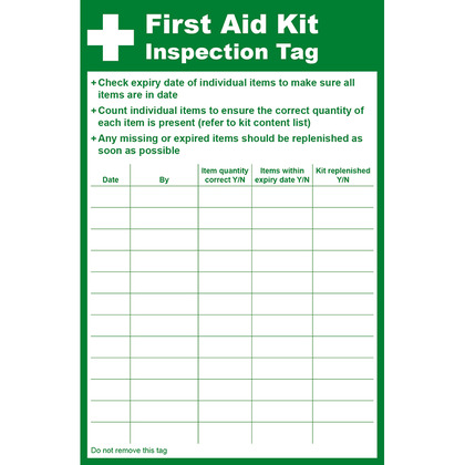 First Aid Kit Inspection Tag  8.5 x 13cm