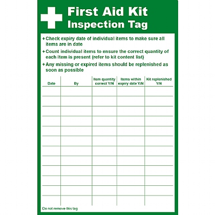 First Aid Kit Inspection Tag, 8.5 x 13cm (Pack of 10)