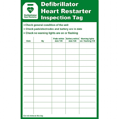 Defibrillator Heart Restarter (AED) Inspection Tag, 8.5x13cm (Pack of 10)